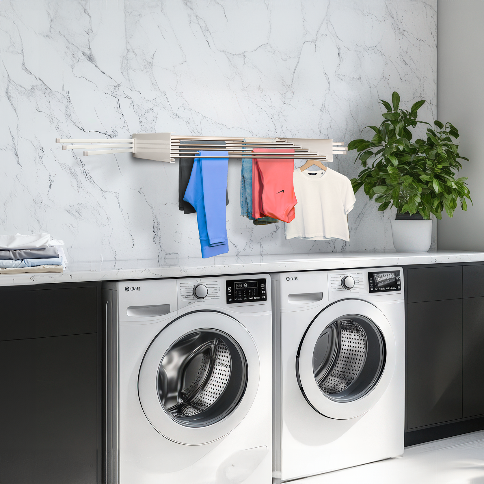 MODERN-X Hidden Laundry Drying Rack w/ 6 Rotating Arms 35"/ 90cm | 26ft Drying Capacity